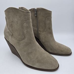 NWT Lucky Brand Wadier Wedge Ankle Boots, Taupe Suede, Women's 8.5M